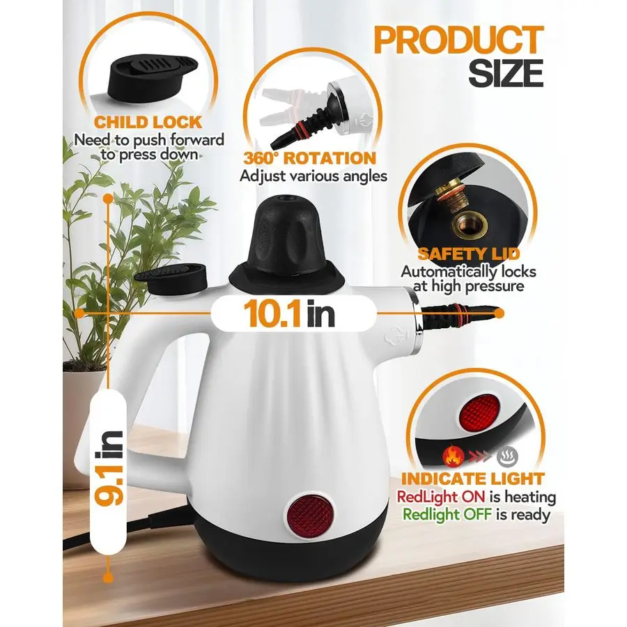 Steam Cleaner for Home, Pressurized Deep Cleaning Steamer for Cleaning for All Surfaces with 9 Accessories, Multipurpose Steam C