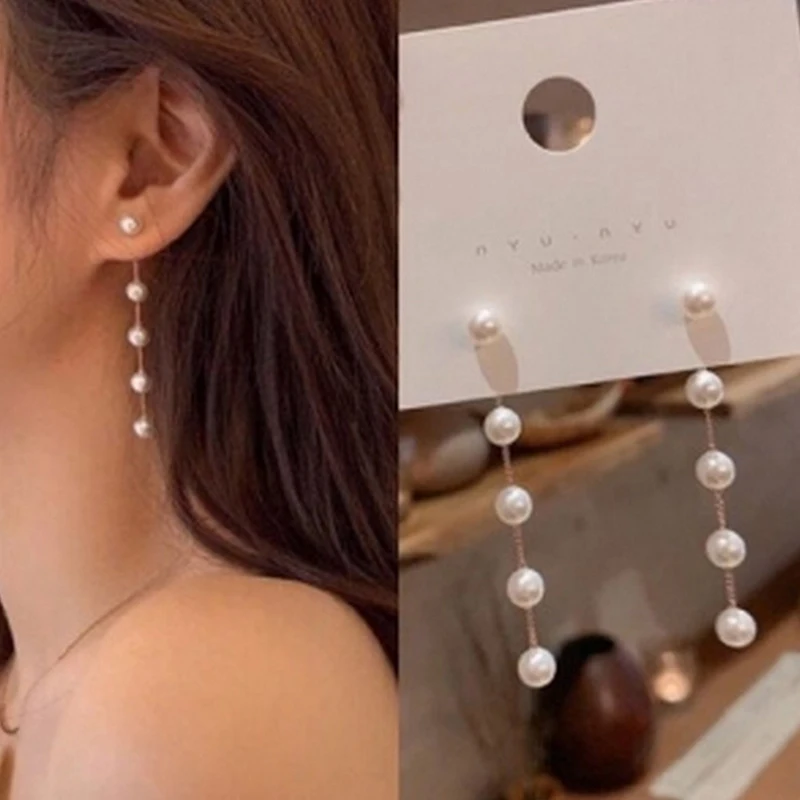 New Retro Long Pearl Earrings Chain Tassel Fashion Atmospheric Wedding Pendant Earrings Women's Elegant High-end Ear Pendant