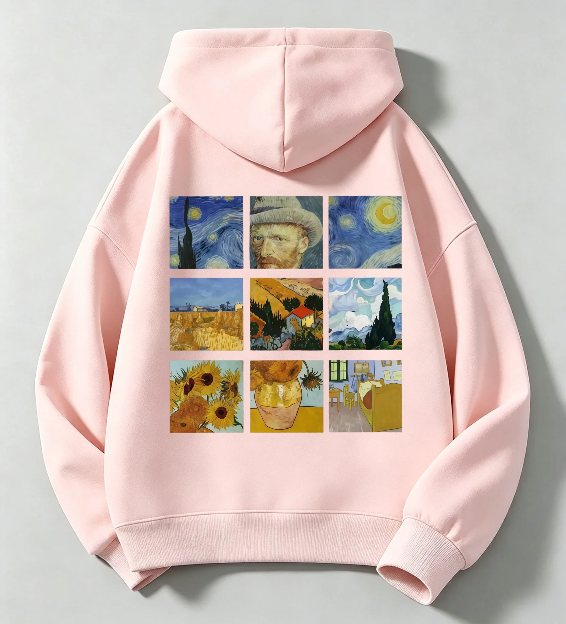 Best-selling classic art painting, 9-panel patterned checkered print casual long-sleeved hooded children's pullover shirt