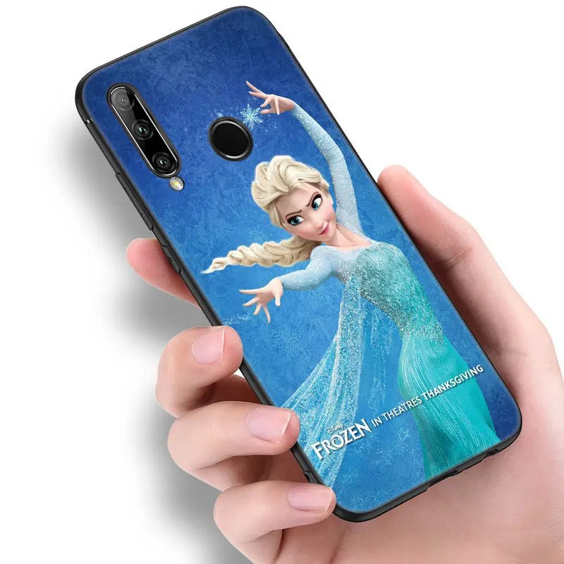 Disney Princess Frozen Elsa Black Phone Case For Huawei P50 P40 P30 P20 Pro P10 P9 P8 Lite 2017 P Smart Z 2021 2020 2019 Cover