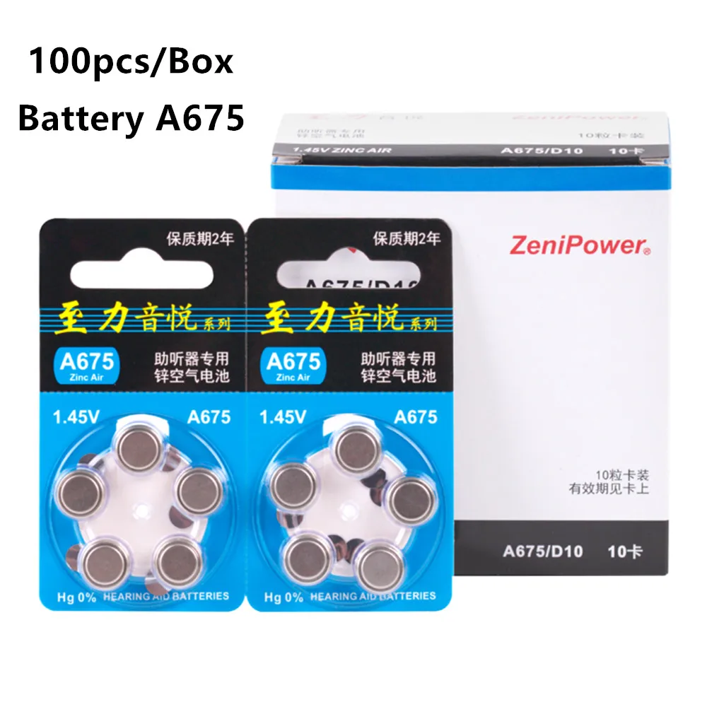 100pcs/Box Zenipower Zinc Air Hearing Aid Batteries 675A 675 A675 PR44