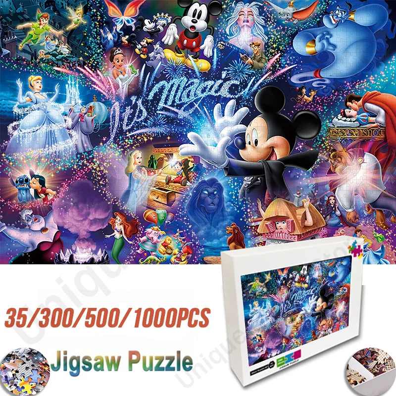 

Disney Mickey Mouse Puzzle Jigsaw Disney Characters Collection Wooden Jigsaw Educational Toys 35/300/500/1000 Pieces Puzzles