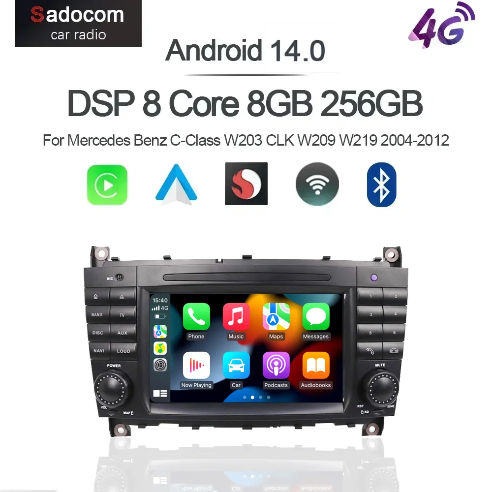 DSP 7' Android 13.0 Car DVD Player 4G LTE 8 Core 128GB ROM 8GB RAM Car Radio Multimedia For Benz W203 W209 W219 W463 2004 - 2011