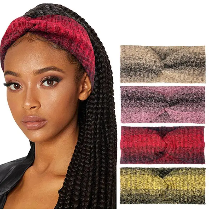 معقود Headbands للنساء واسعة تويست معقود Headbands موضة العصابات الشعر مطاطا التعادل صبغ النساء عقال عدم الانزلاق الشعر