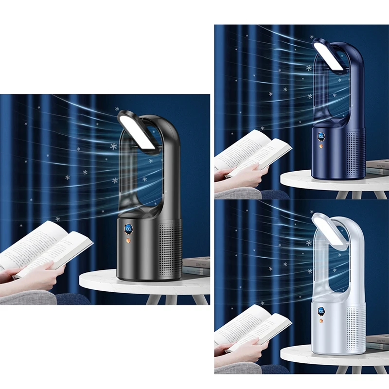 Ventilateur électrique sans lame avec lampe de bureau, aste par USB, silencieux, mini ventilateur de refroidissement portable, vent à 6 vitesses, 2000mAh