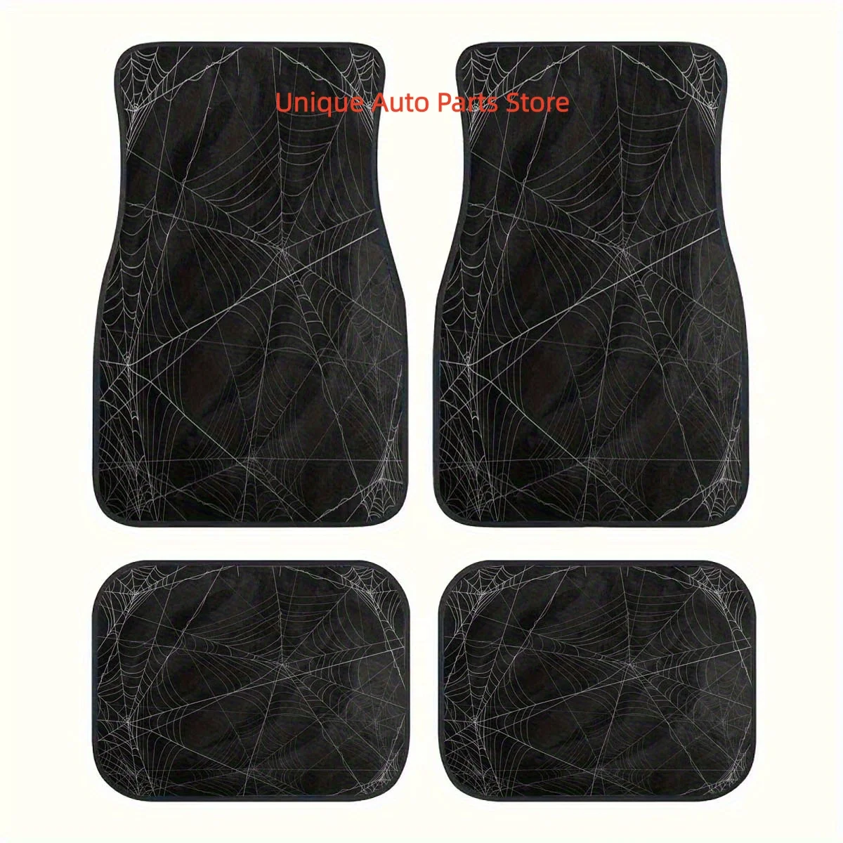 4pcs Spider Web Halloween Abstract Black Print Black Car Floor Mats, Universal, Car Accessories, Car Floor Mats