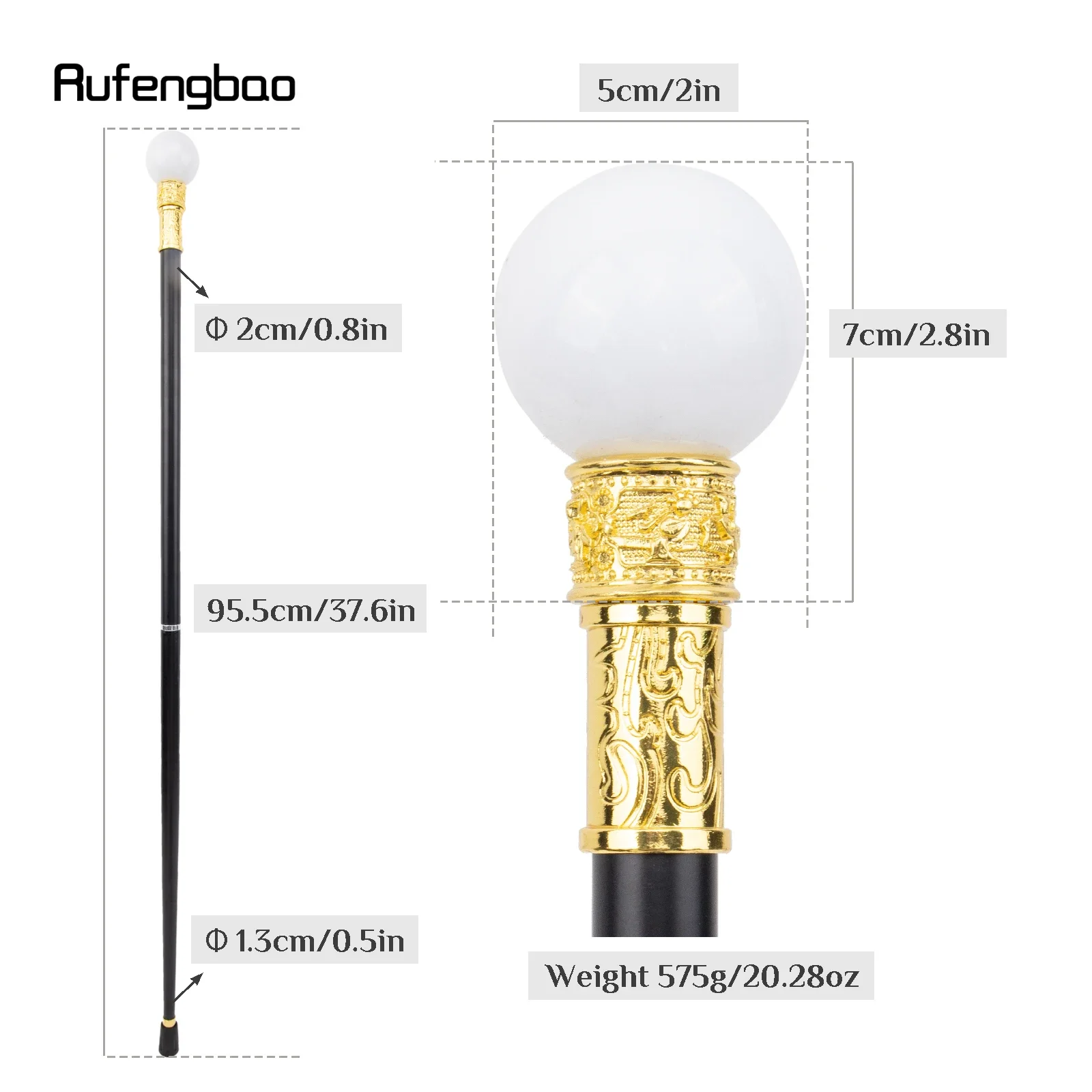 الأبيض الاصطناعي الراتنج الكرة عصا للمشي موضة ديكور عصا للمشي شهم أنيقة تأثيري قصب Crosier 95.5 سنتيمتر