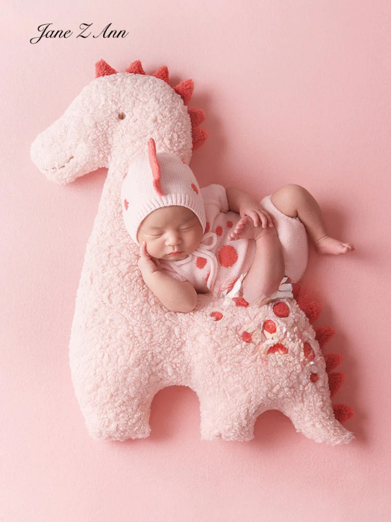 Photography props dragon year baby girl newborn pink dinosaur theme blanket dino hat clothes studio shooting accessories