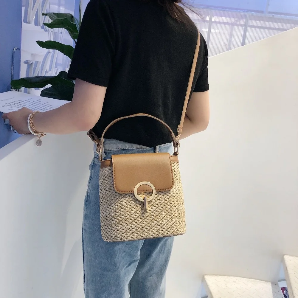 Small Straw Bucket Bags For Women Summer Crossbody Bags Lady Travel Purses And Handbags Female Shoulder Messenger Bag Bolsa