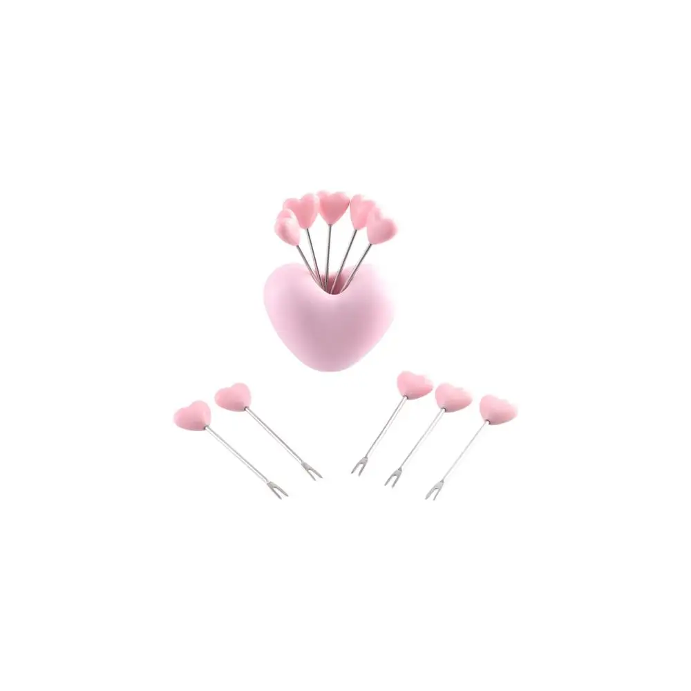 

Stainless Steel Love Fruit Fork Set Loving Heart Storage Jar Fruit Cake Sausage Fork Red Pink Dessert Cake Fork Household