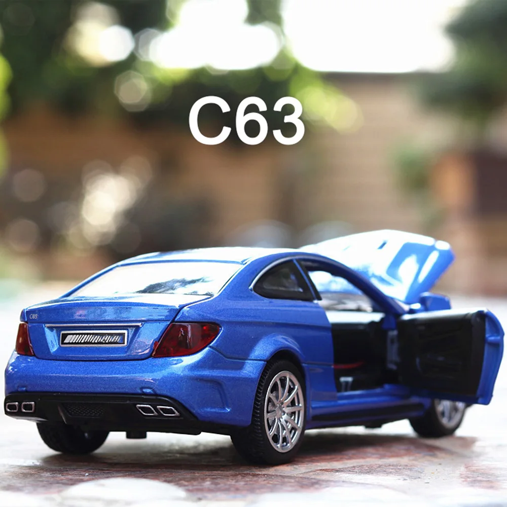 1/32 Scale Metal C63 Toys Model Cars with Light and Sound Car Toy Rubber Tires Vehicle Diecasting Models for Child Birthday Gift