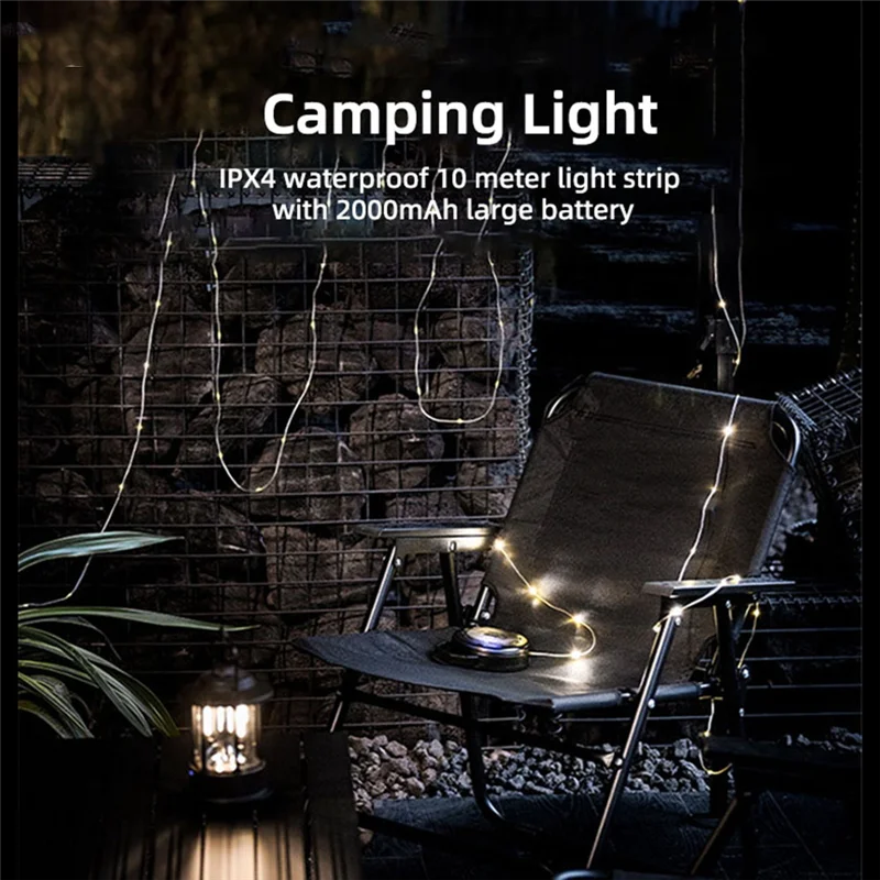 

AZ-Outdoor Tape Measure Ambient Light String Canopy Light Strip Led IPX4 Level Water-Proof Tent Light Hand Crank Storage.