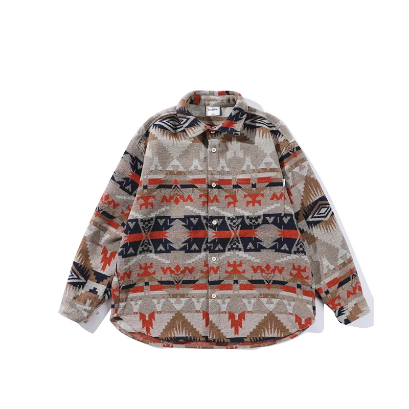 

Japanese Vintage Navajo Jacquard Shirt - Unisex Loose Thick Wool Blend Ethnic Long Sleeve Casual Jacket