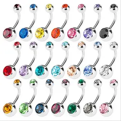 10 pcs/lot Piercing Navel Surgical Steel Single Crystal Rhinestone Belly Button Rings Navel Piercing Ombligo 5/8mm Ball Nombril