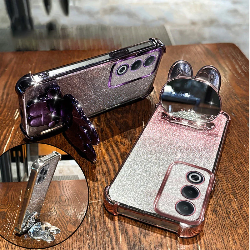 A3pro حافظة أنيقة لهاتف اوبو A3 برو A3x A11k A15s A35 A16 A18 أرنب مرآة لوضع مساحيق التجميل حامل حامل مع سوار غطاء مقاوم للصدمات #3