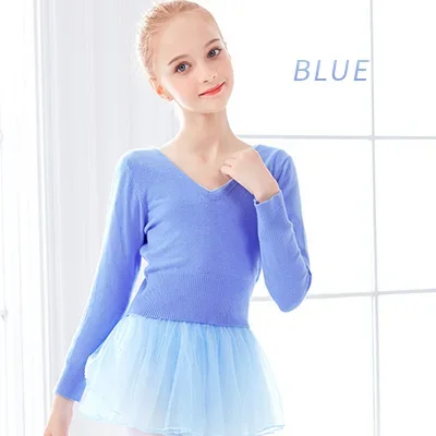 Autumn Winter Wrap Ballet Sweater Cardigans for Girls Kids Soft Knitted Dance Leotards V-neck Warm Ballet Coats