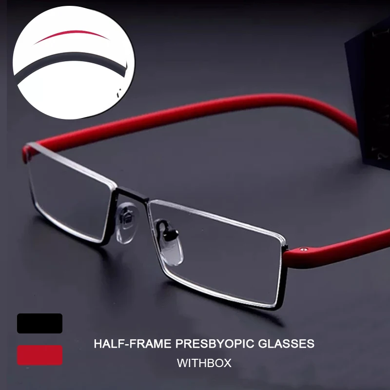 Metal Anti-Blue Light Reading Glasses Men Half Frame Prescription Eyeglasses TR90 Eyewear With Case óculos Diopters +1.0 To +4.0