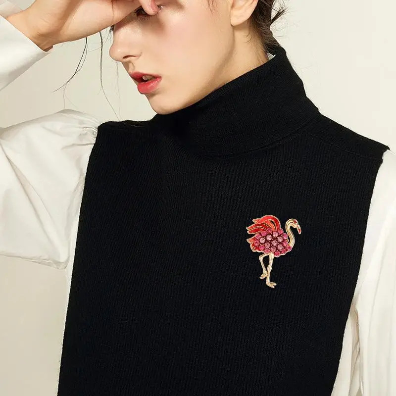 مزاجه الموضة الحيوان كريستال فلامنغو بروش للنساء الملابس معطف اكسسوارات الهدايا #4