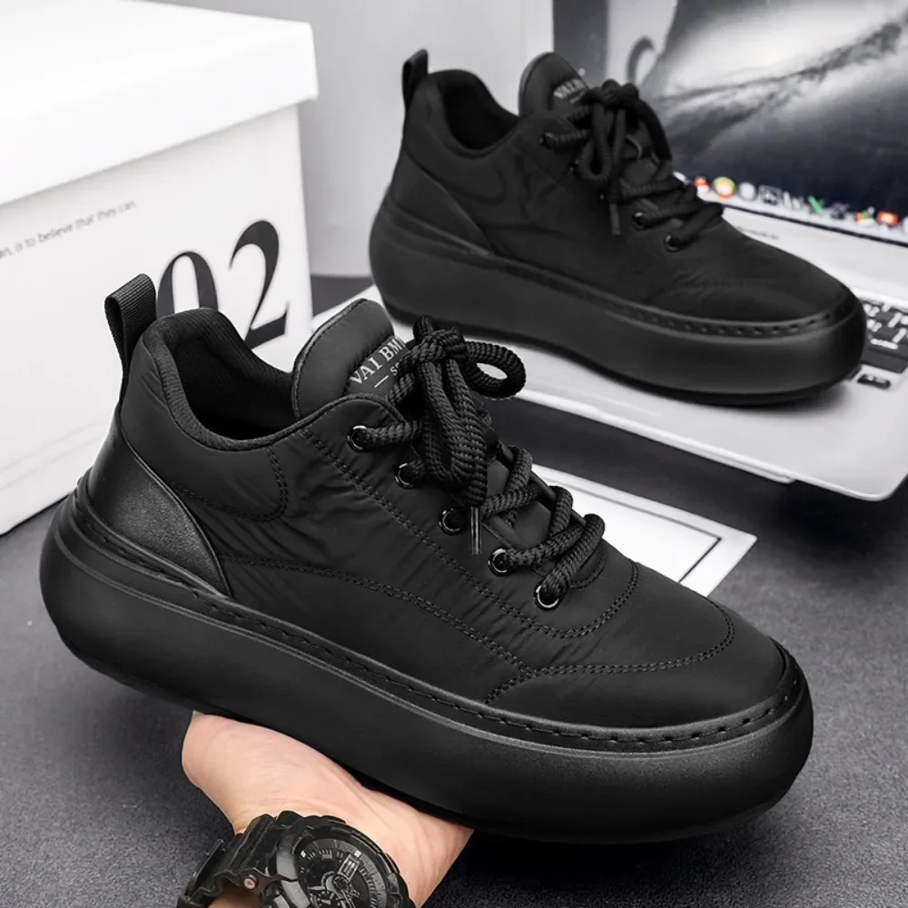 Casual Shoes for Men Autumn and Winter Down Fabric Casual Shoes Thick Soled Board Shoes Men\'s Velvet Platform Sneakers for Man