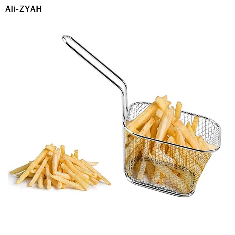 1Pc Stainless Steel Mini Square Frying Basket French Fries Frying Basket Kitchen Oil Separated Tool 9.8*4.1*2.5 inch