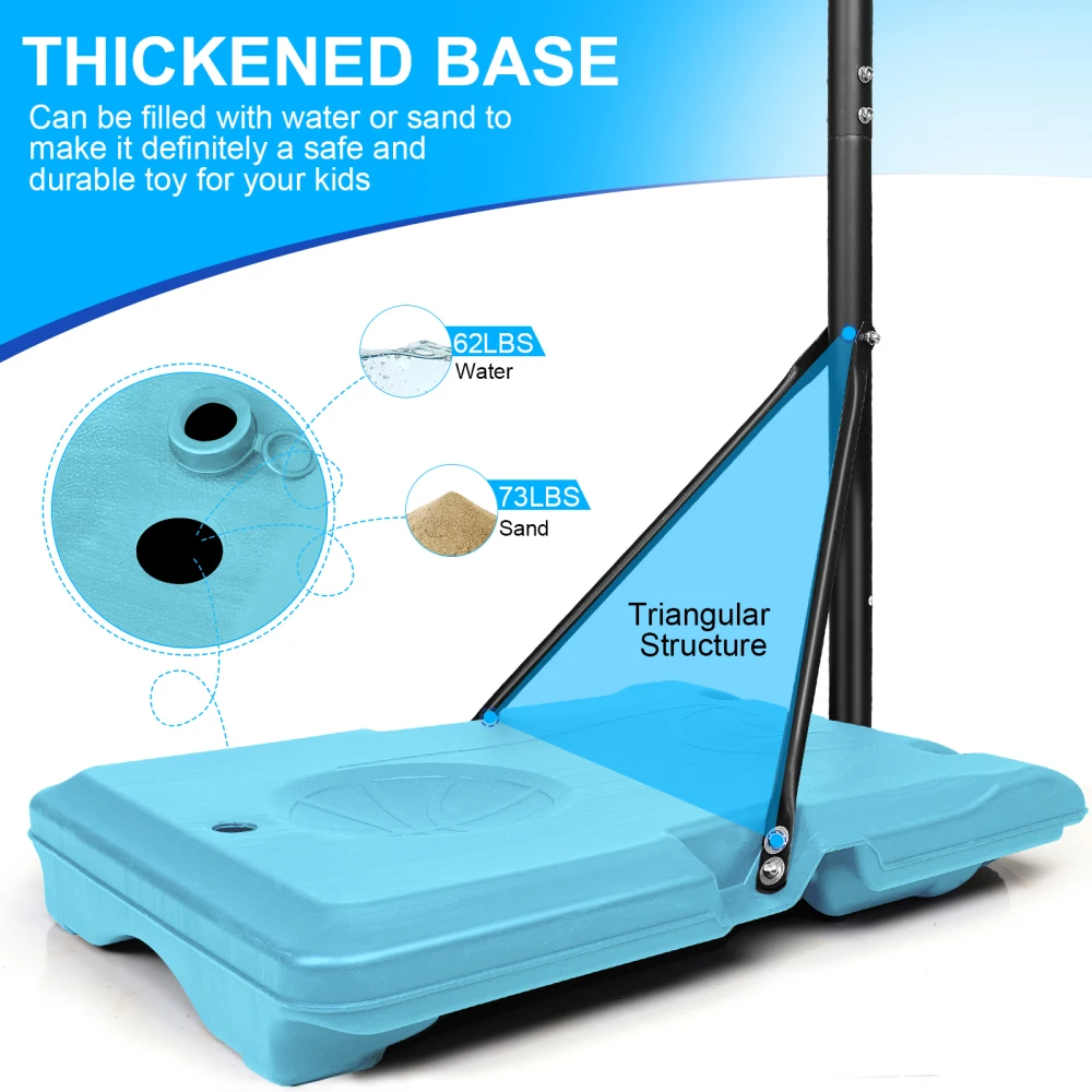 安定したベースとホイール付きのポータブルバスケットボールゴールシステム、屋内外で使用可能、ティーンエイジャー、ユース向け、高さ調節可能（5.6～）
