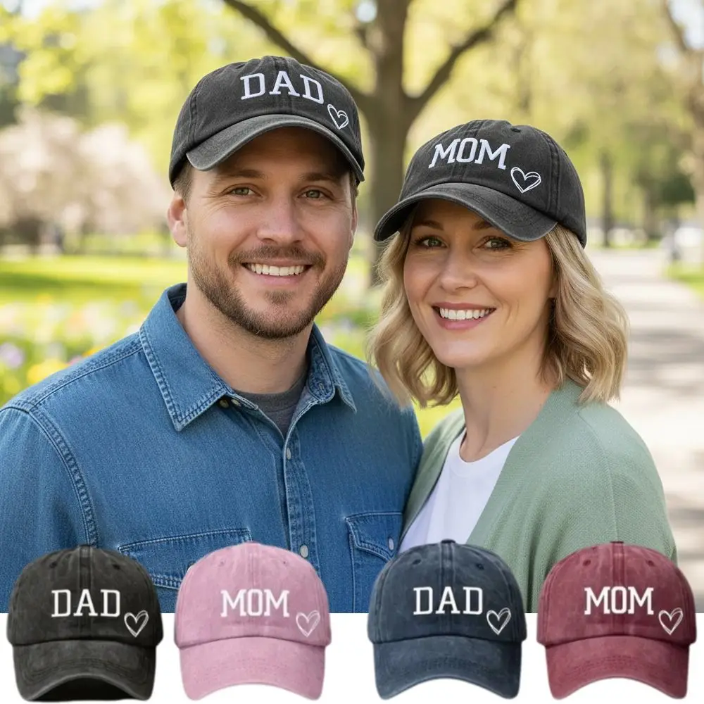 2pcs/set Fashion DAD MOM Love Printed Baseball Cap Washed Cotton Adjustable Couple Cap Baseball Hats For Man Women