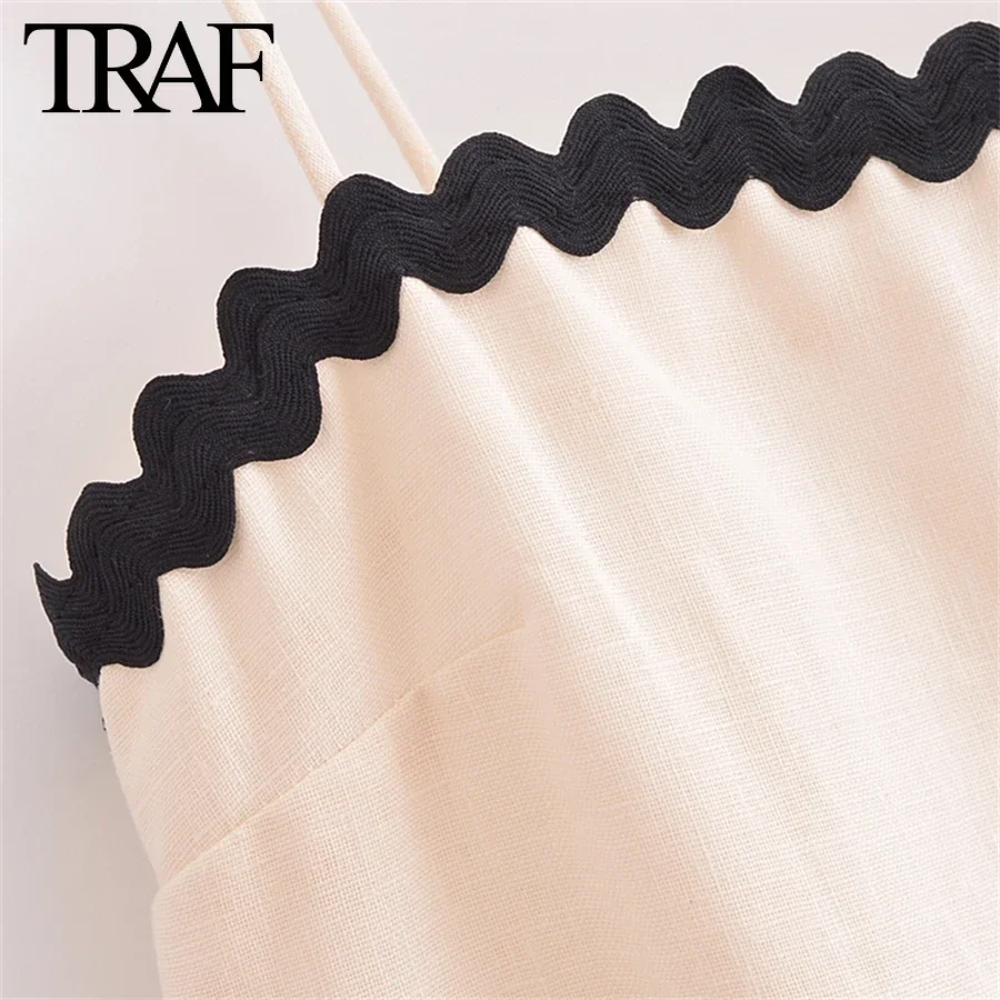 TRAF Women Fashion Summer New Linen Strapless Sleeveless Sexy Sling Backless Dress Chic Female French Elegant Evening Mujer