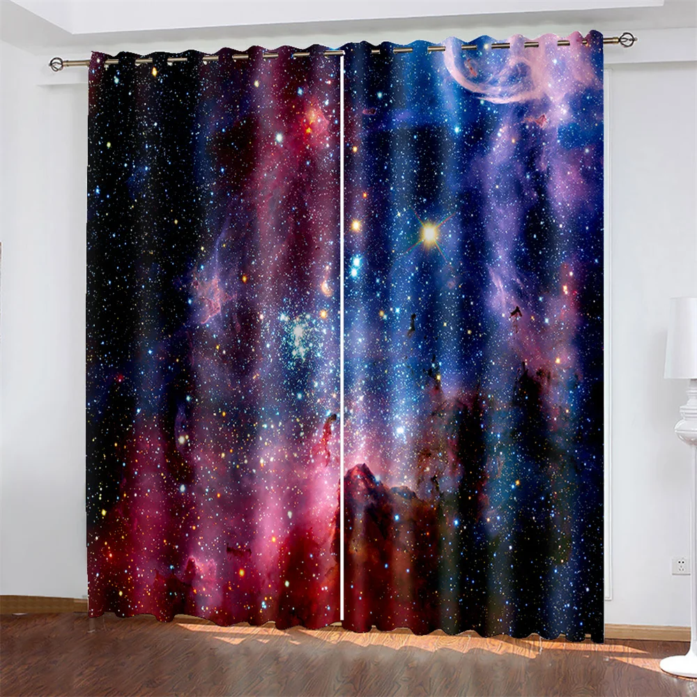 

Blue Cosmic Purple Planet Starry Milky Way Sky Space Children Shading 2 Panels Curtain for Bedroom Living Room Home Hook Decor