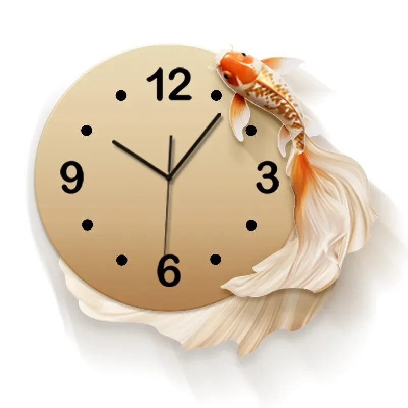 

Koi clock decorative painting living room grille background new Chinese style