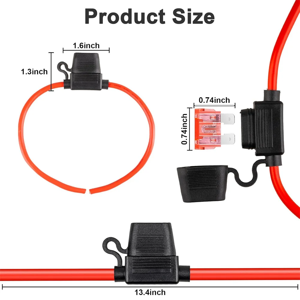 4pcs 10 AWG Standard Blade Inline Fuse Holder Splash-proof Box 12V 40A with Fuses Blade Wire Cutoff Switch Socket Fuse Socket