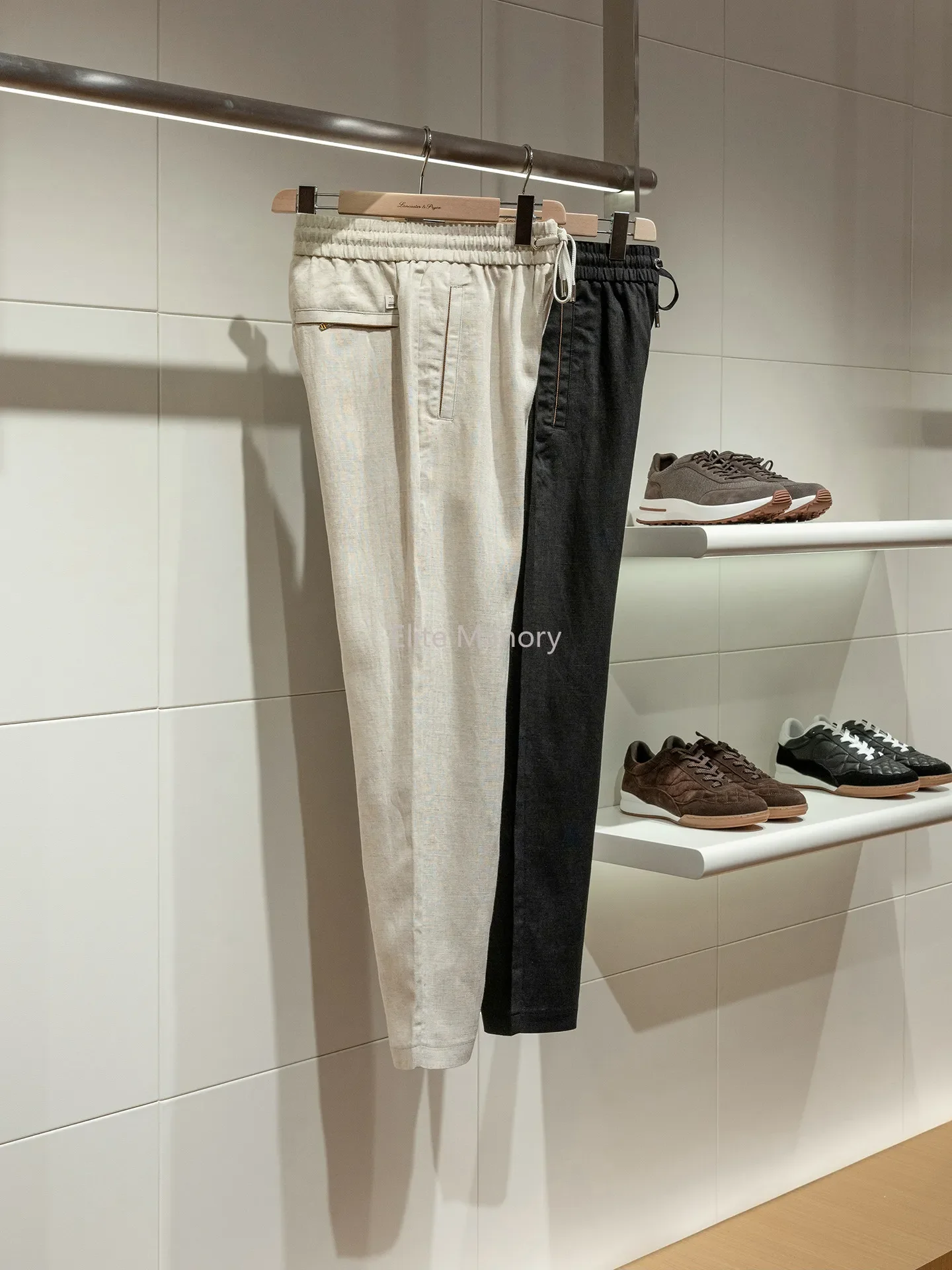 

[Italian old money style] Lyocell linen blend silky smooth and cool, high-end elastic waist straight casual pants