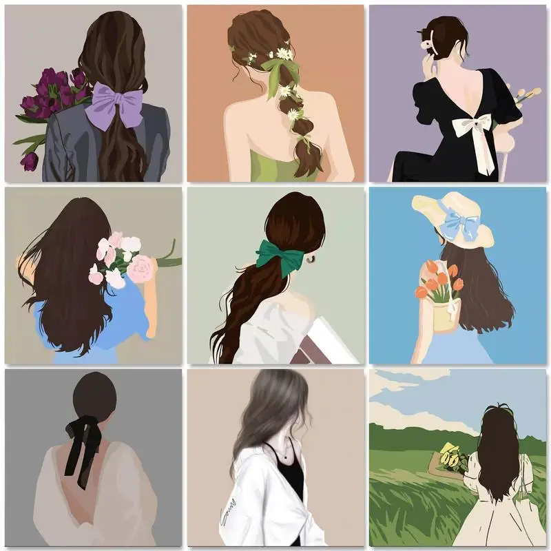 

GATYZTORY 20x20cm Framed，Flower Girl Paint By Numbers For Adults Art Supplies Figure Modern Painting Decor Paint With Numbers
