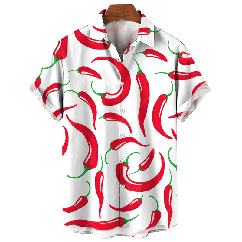 Mexico Red Chili 3D Printed Shirts For Men Clothes Casual Chile Vegetables Graphic Blouses Streetwear Lapel Blouse Short Sleeve