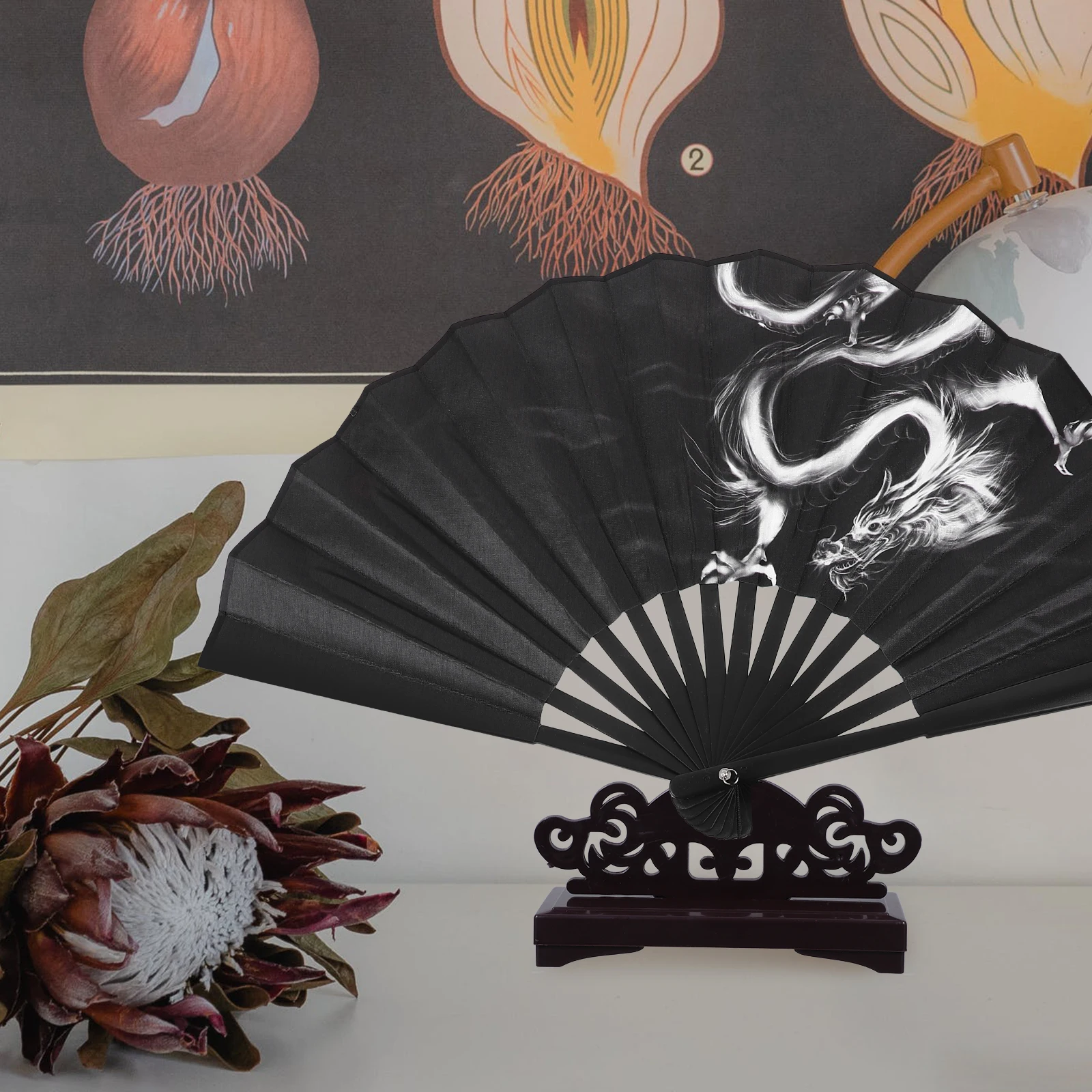 

Fan Holder Rave Japanese Party Decorations Ebony Hand Display Stand Light Brown Chinese