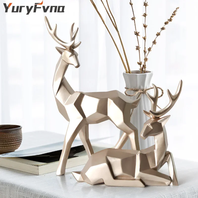 YuryFvna 3D Solid Animal Sculpture Geometry  Deer Statue Art Articles Living Room Table Decorations for Christmas Gift