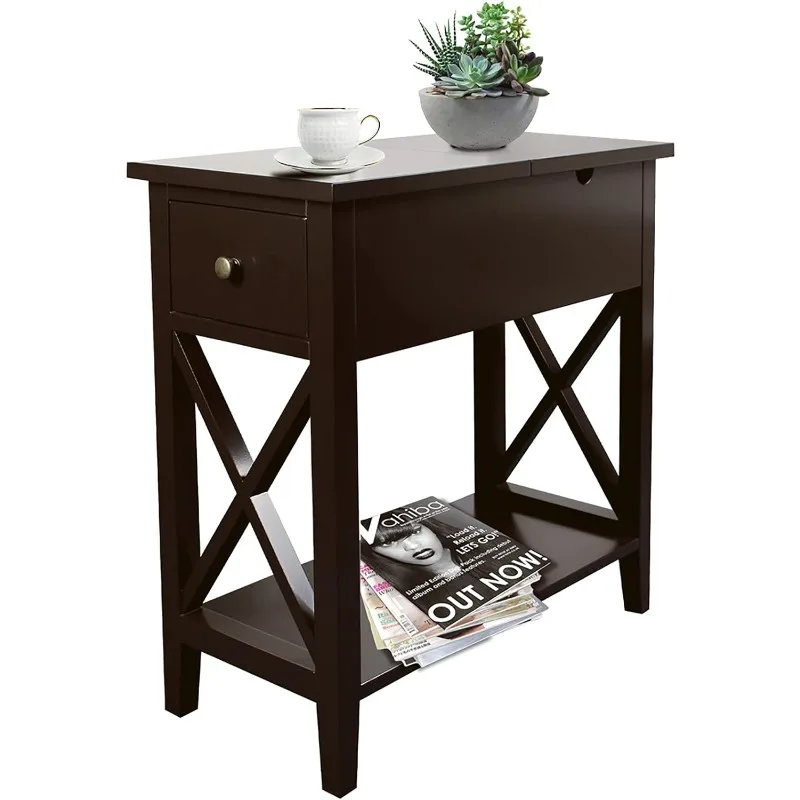 

Flip Top Narrow End Table with Drawer, Accent Small Side Tables Nightstand for Living Room, Bedroom