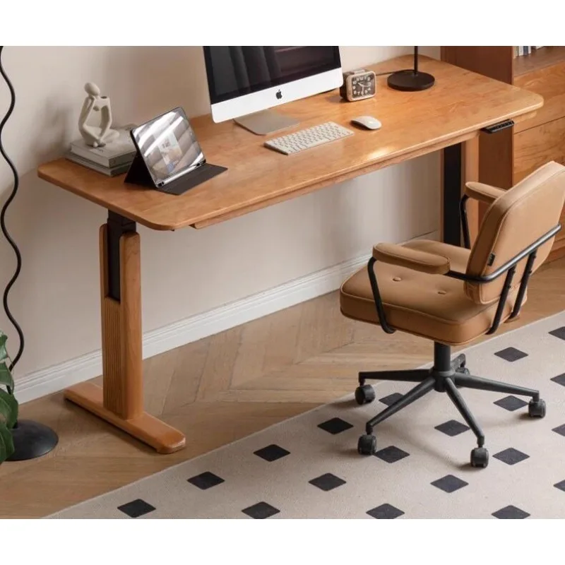 Solid wood intelligent electric lifting desk medieval cherry wood desk