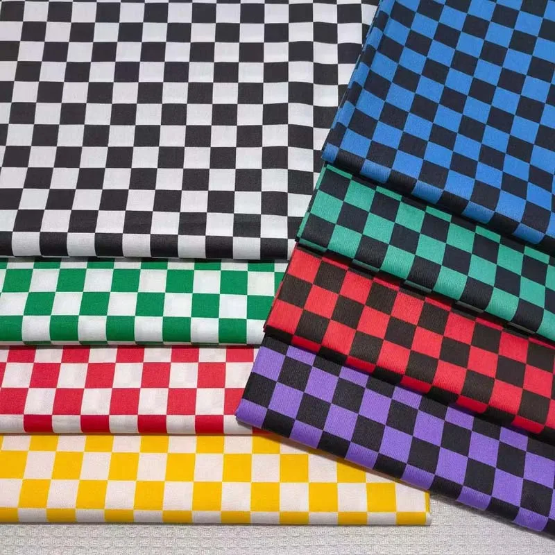 Mosaic Lattice Check Square BLACK GREEN PURPLE RED BLUE 100% Cotton Fabric For DIY Sheet Patchwork Clothes Craft Decor Cushion