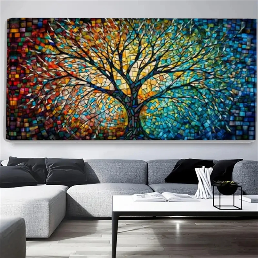 Colorful Mosaic Painting Tree of Life Artwork Stained Glass Canvas Print Norse Mythology Art Mythology Gift Artwork Poster