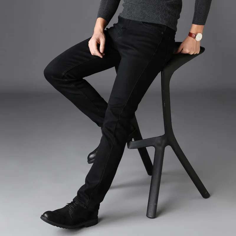 

Bla Straight Leg Elastic Jeans Men's Casual Faion Comfortable Cotton Youth Jeans mid Waist Four Seasons Long Pants