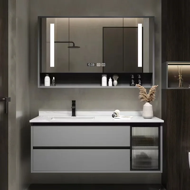 

Bathroom Furniture Combination Intelligent Lighting Mirror Cabinet Lnclude Faucet Slate Modern Minimalist Vanity Wash Basin