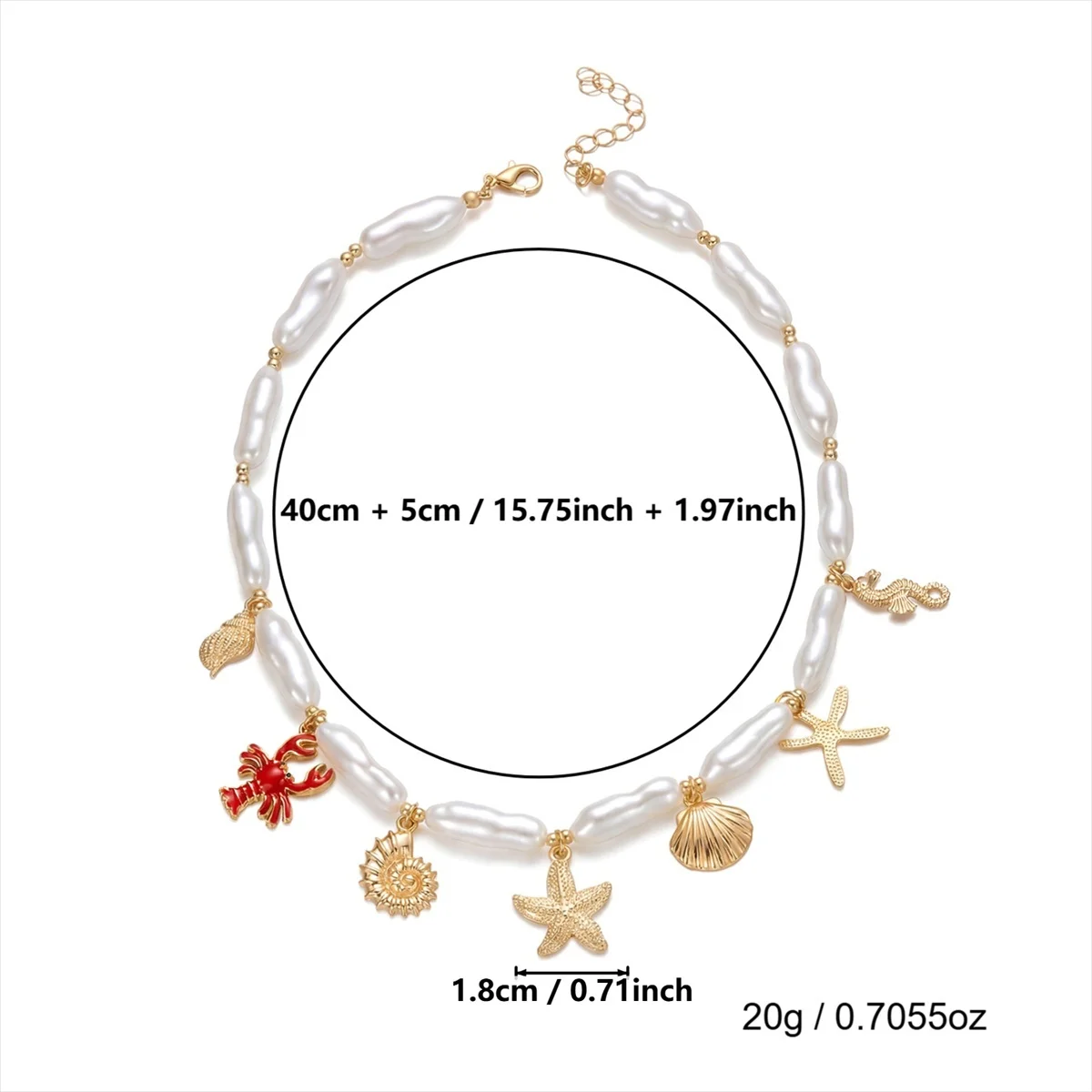 Boho Seestern Muschel Seepferdchen Hummer Anhänger Halskette für Damen und Herren, unregelmäßige Imitationsperle, Ozean-Strand-Choker-Schmuck – Detail 20