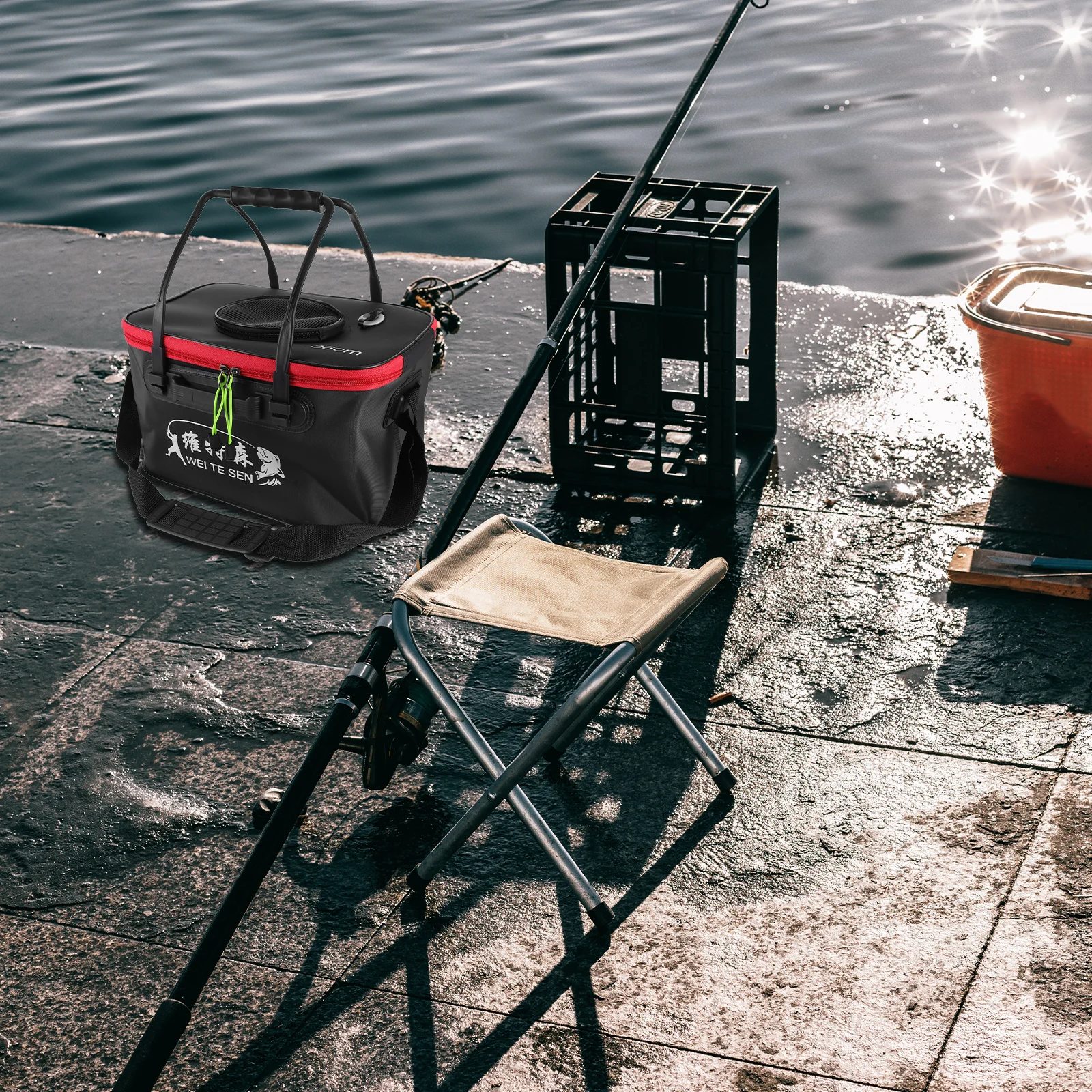 

EVA Portable Bucket 35cm Waterproof Camping Hiking Live Bait Waterproof Bucket Storage Collapsible Fish Box Durability