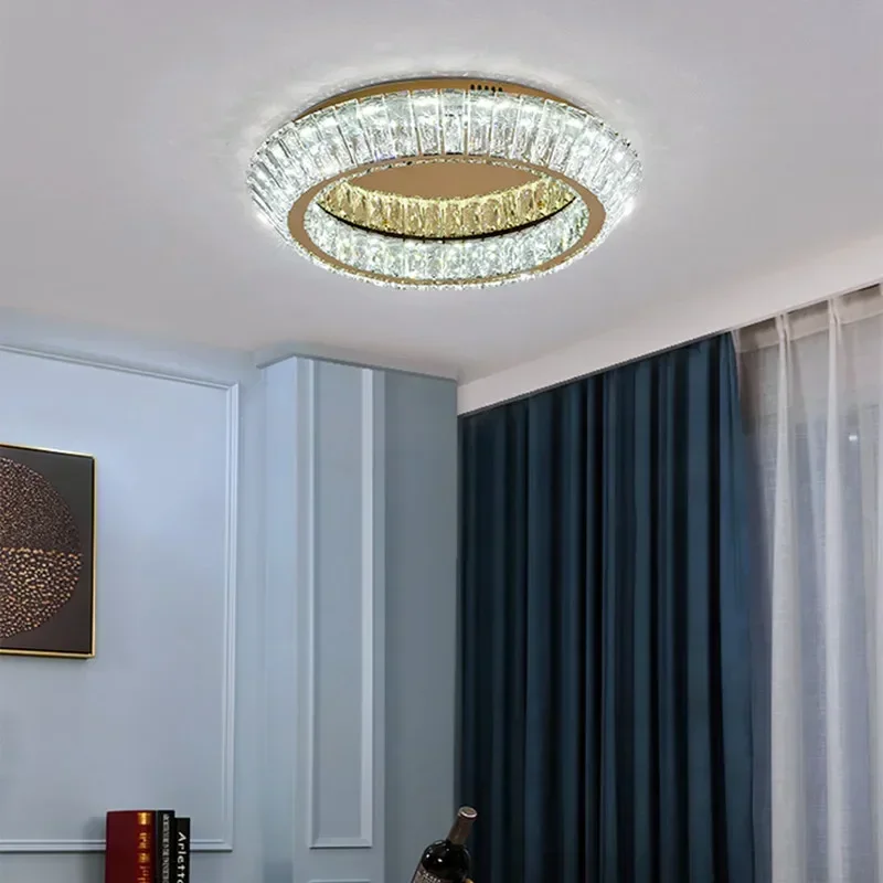 Plafonnier en cristal doré à intensité variable, luminaire d'intérieur, salon, chambre à coucher, cuisine, salle à manger, luxe moderne