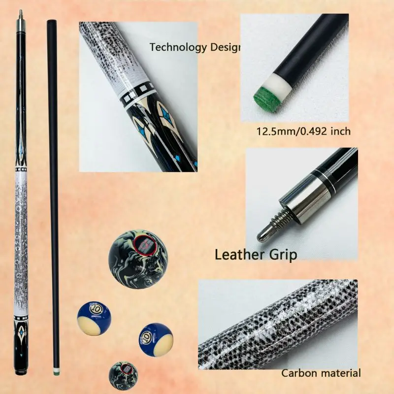 High-Quality Carbon Pool Cue Lizard Grip Handle Fast Steel Joint Stable Power Transmission Comfortable Grip Billiard Cue