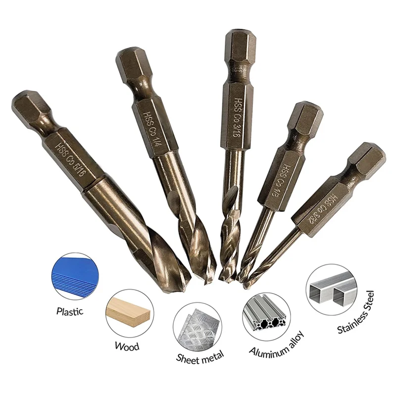 2025 Trend6 PCS Drill Bit Set M35 Cobalt Stubby High Speed Steel For Stainless Steel & Hard Metals For Quick Chucks & Impact Dri