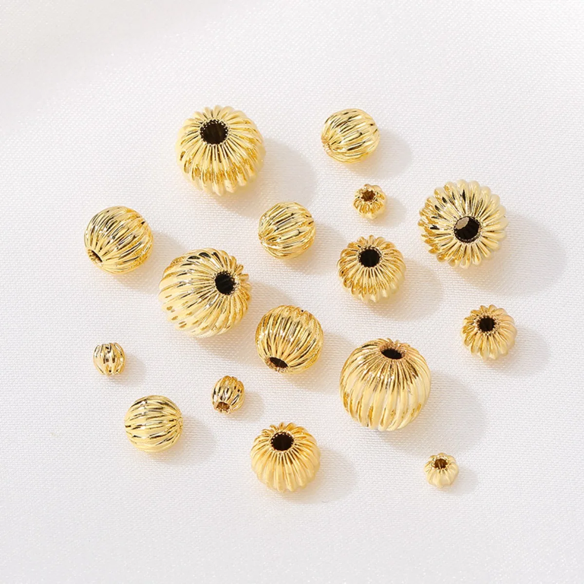 14K Gold Plated Color Retention Pumpkin Pattern Lantern Watermelon Spacer Loose Beads DIY Bracelet Necklace Jewelry Findings