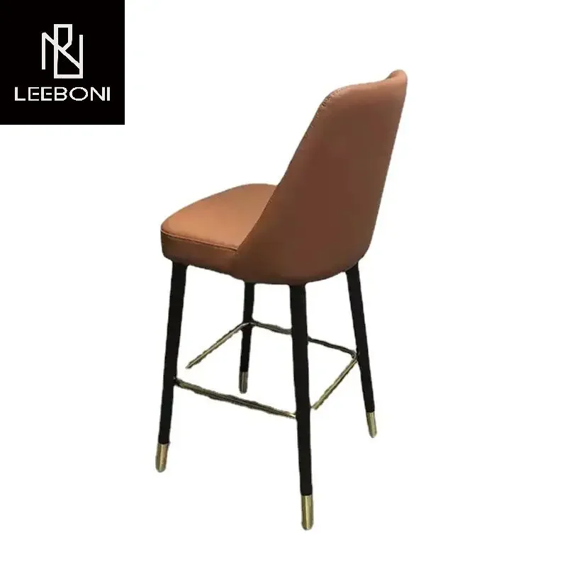 Kitchen Durable Metal Night Club Stool Bar Chair Counter Height Orange Leather Bar Stool For Kitchen