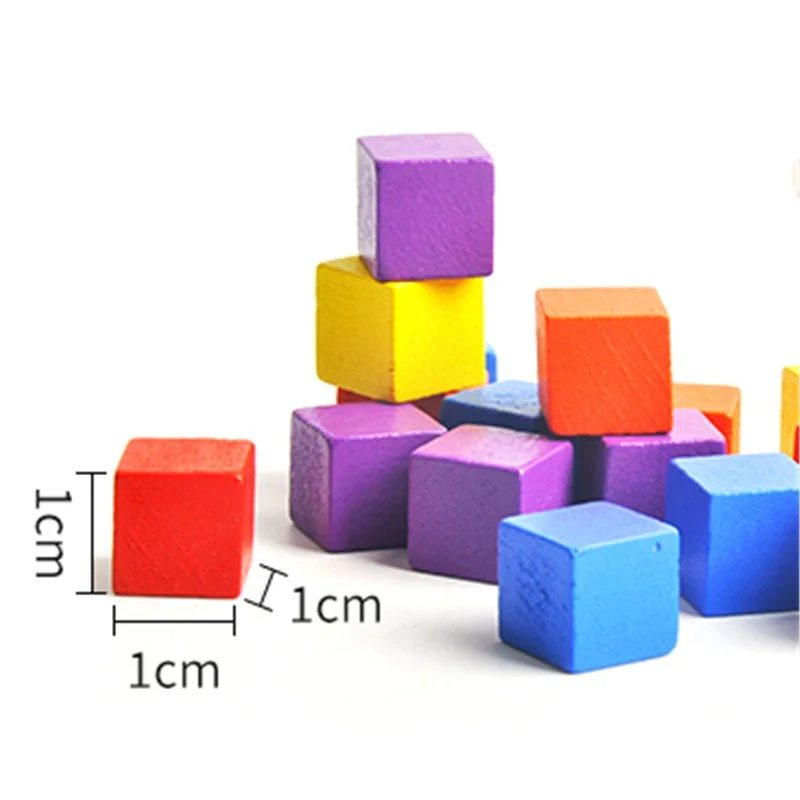 100 pz/lotto cubi di legno da 10mm dadi colorati pezzi di scacchi ad angolo retto per Token Puzzle giochi da tavolo prima educazione gratuita.