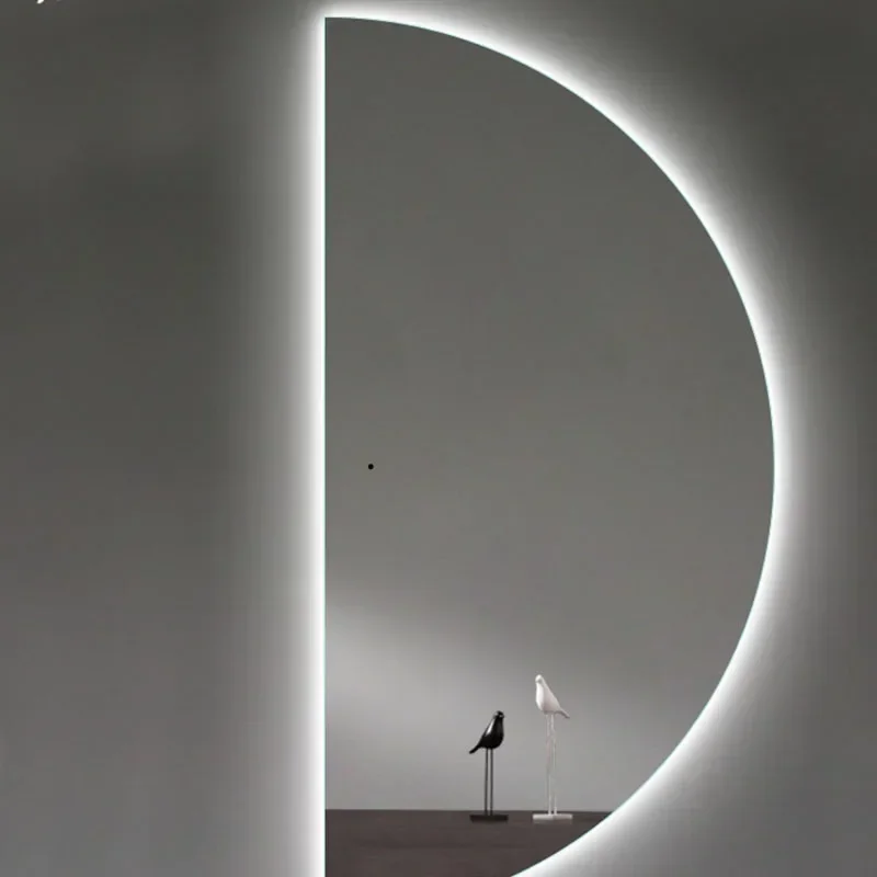 Semicircle Decorative Mirrorwall Bedroom Large Decorative Wall Mirror Modern Style Touch Switch Decoration Chambre Home Decor